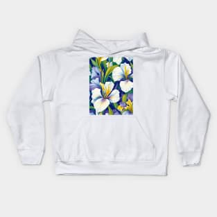 White Blue Irises Field Pattern Kids Hoodie